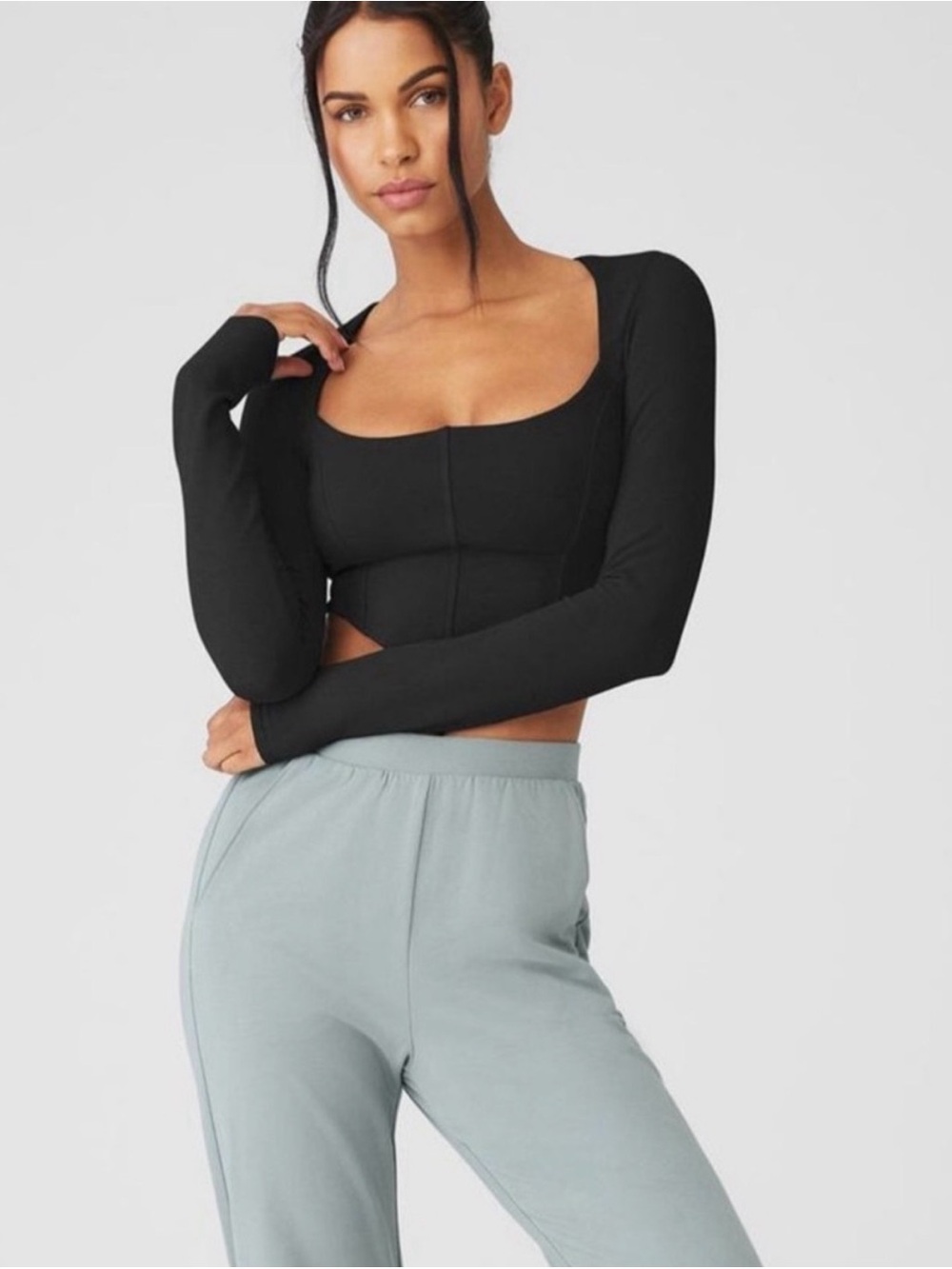 ALO Yoga Soft Sculpt Long Sleeve Corset Top in Black - M